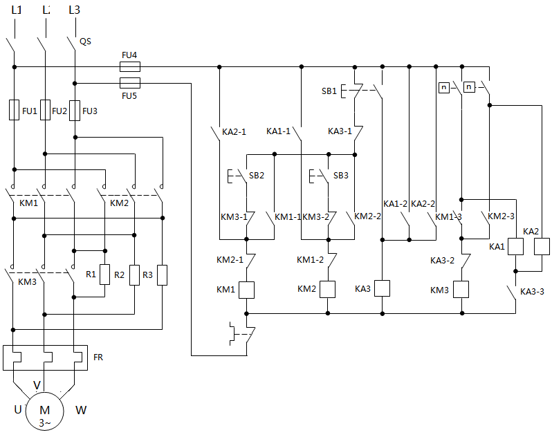 雙向運轉(zhuǎn)電動機的電源反接制動控制電路