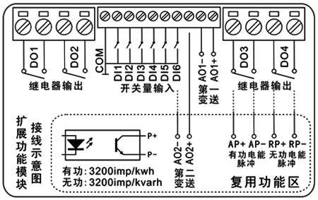 SWP-ELC多功能網絡電力儀表擴展模塊端子圖