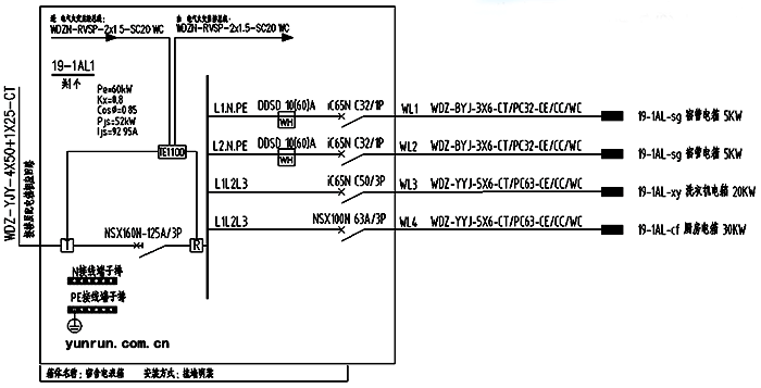 配電箱三相不平衡負(fù)荷計算(有三相、單相回路)電路圖