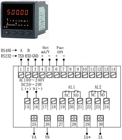 80×80m單相有功功率表接線圖
